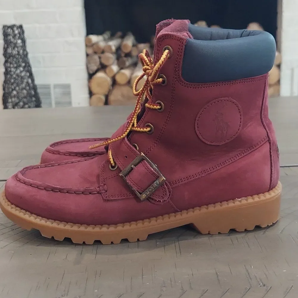 Polo Ralph Lauren Burgundy Leather Lace-Up Fall Boots Sz 4